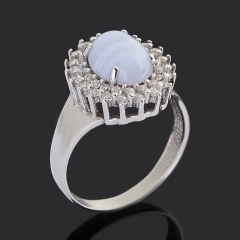 Кольцо агат голубой Намибия (серебро 925 пр. родир. бел.) размер 19