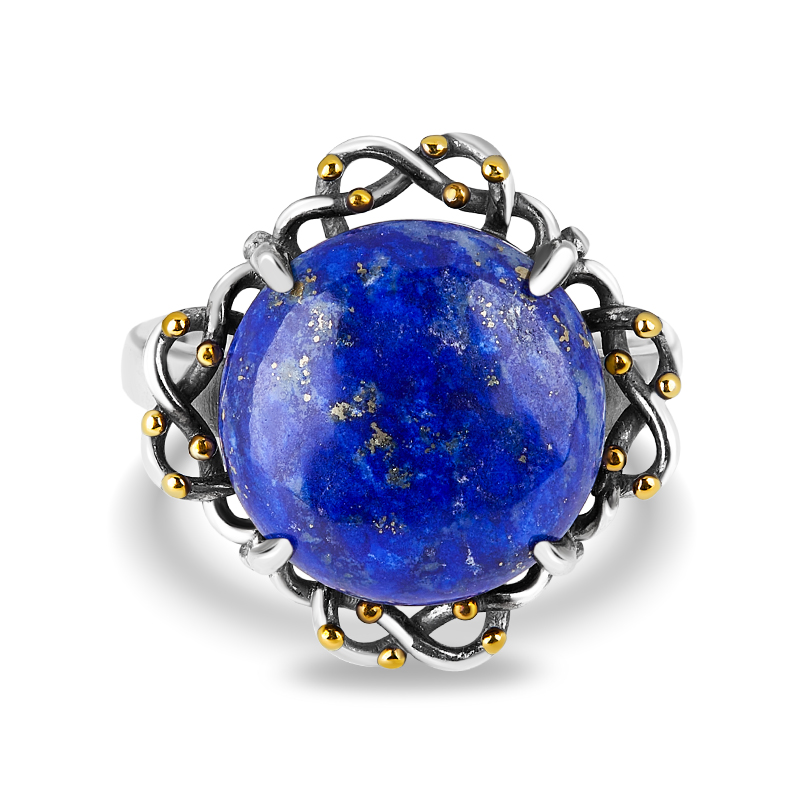 Кольцо лазурит Афганистан (серебро 925 пр. оксидир., позолота) размер 18,5