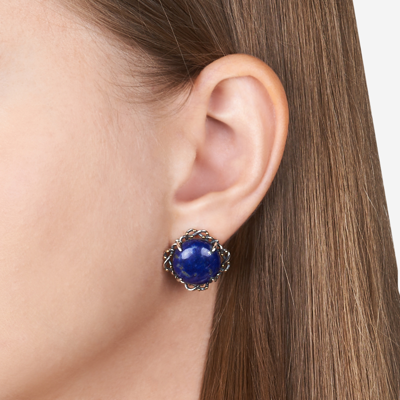 Серьги лазурит Афганистан (серебро 925 пр. оксидир., позолота)