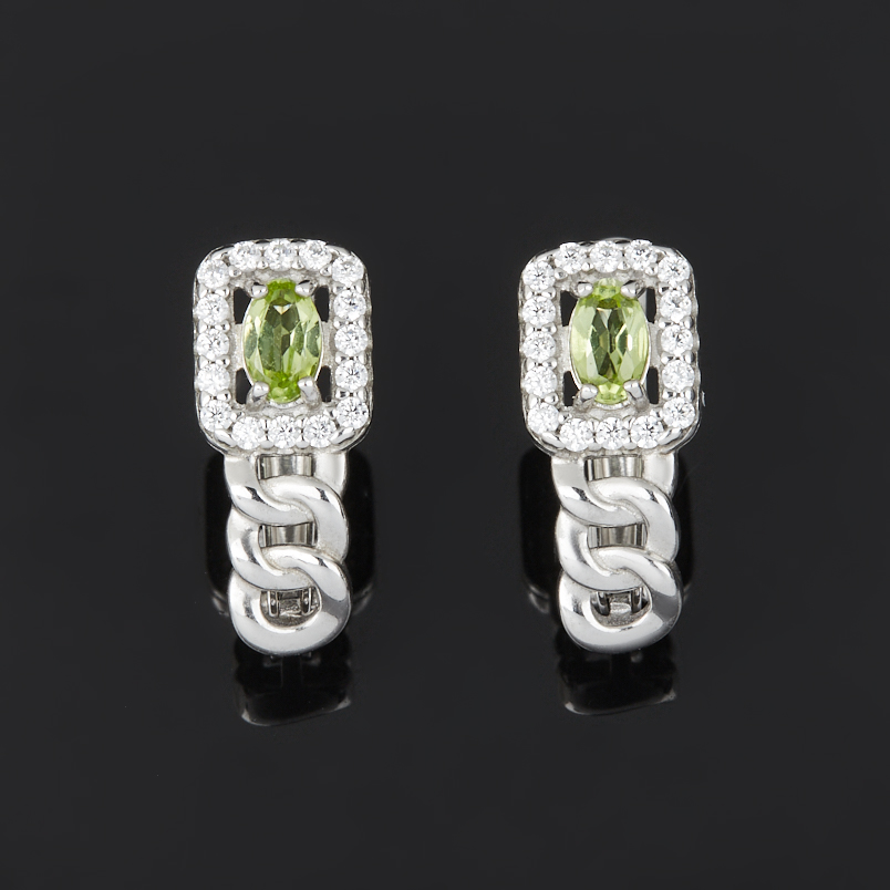 Серьги хризолит США (серебро 925 пр. родир. бел.) огранка