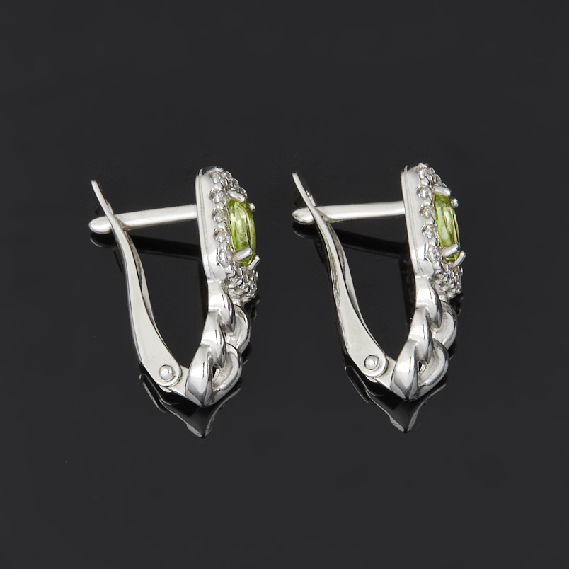 Серьги хризолит США (серебро 925 пр. родир. бел.) огранка