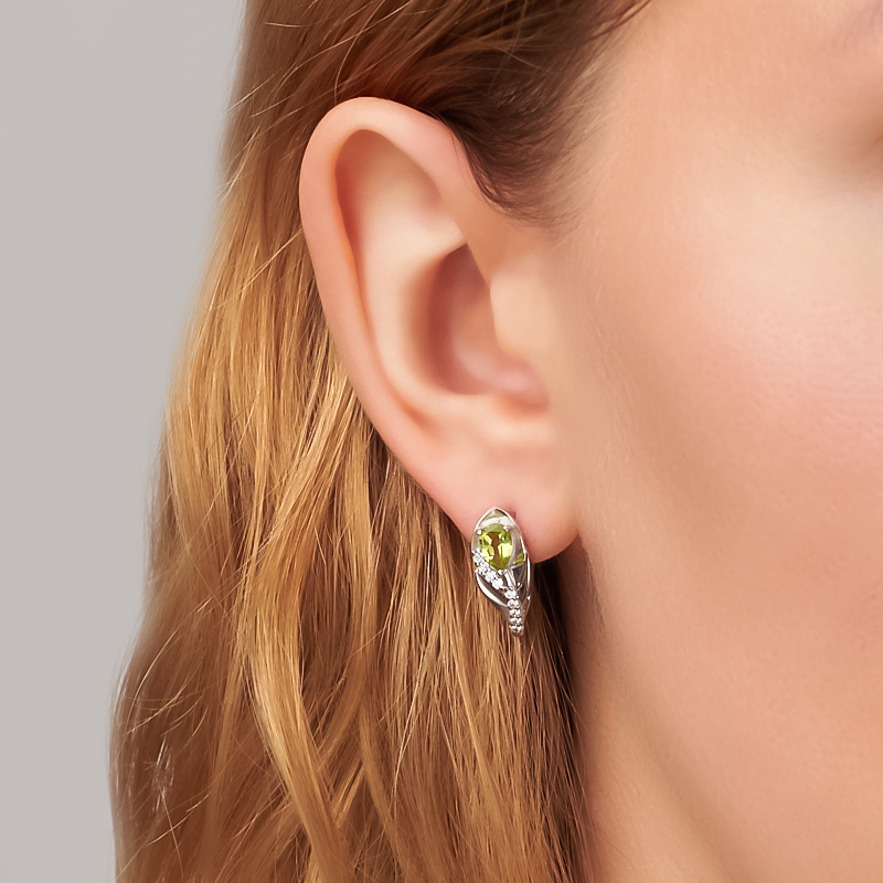 Серьги хризолит США (серебро 925 пр. родир. бел.) огранка