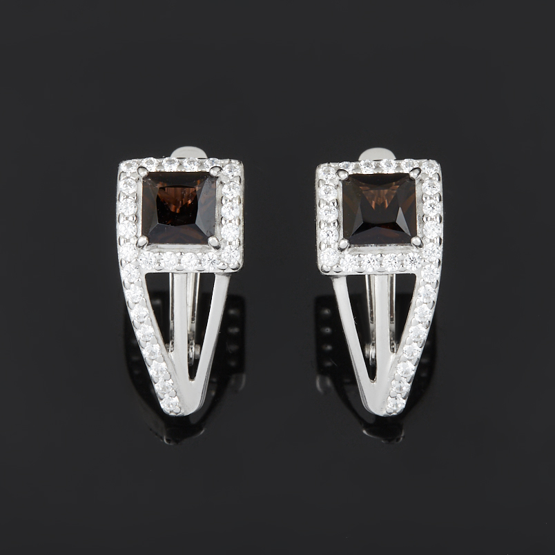 Серьги раухтопаз Бразилия (серебро 925 пр. родир. бел.) огранка