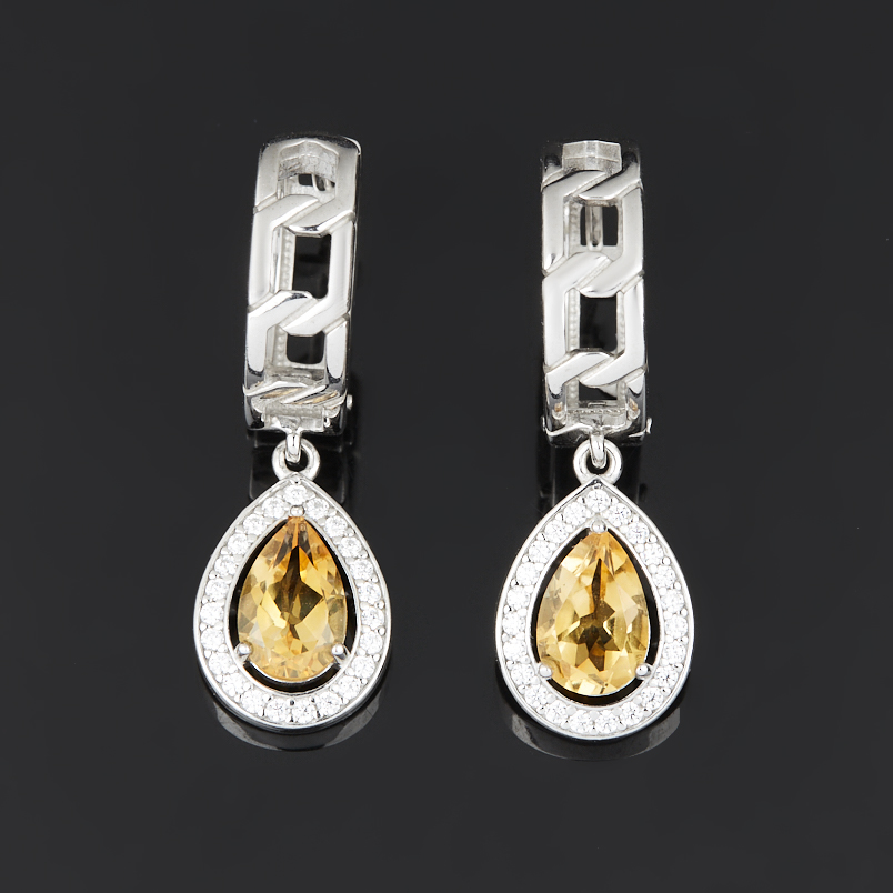 Серьги цитрин Бразилия (серебро 925 пр. родир. бел.) огранка