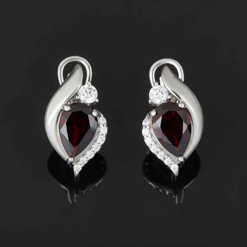 Серьги гранат альмандин Индия (серебро 925 пр. родир. бел.) огранка