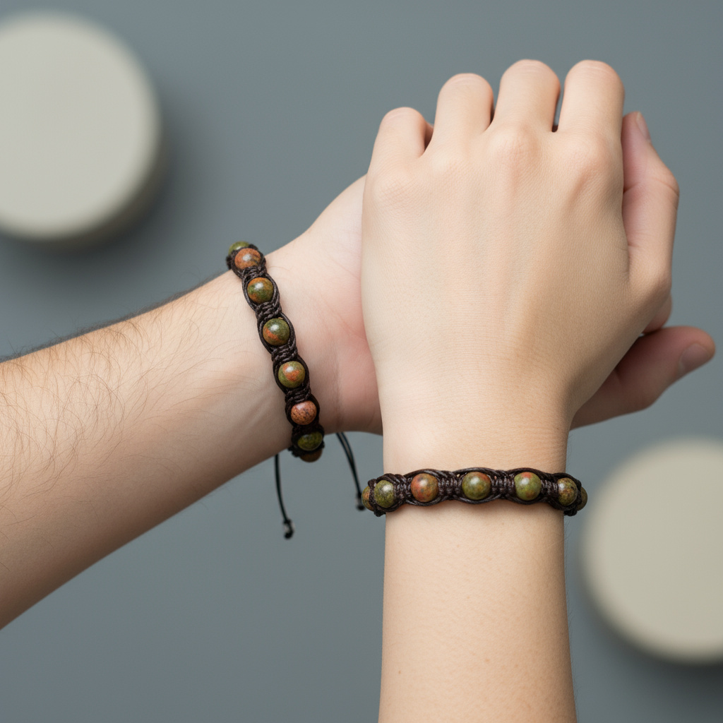 Браслет унакит ЮАР (текстиль) шамбала 8 мм 17 см