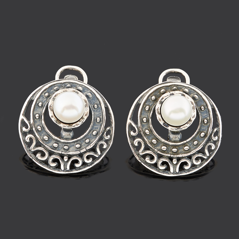 Серьги жемчуг белый (серебро 925 пр. черн.)