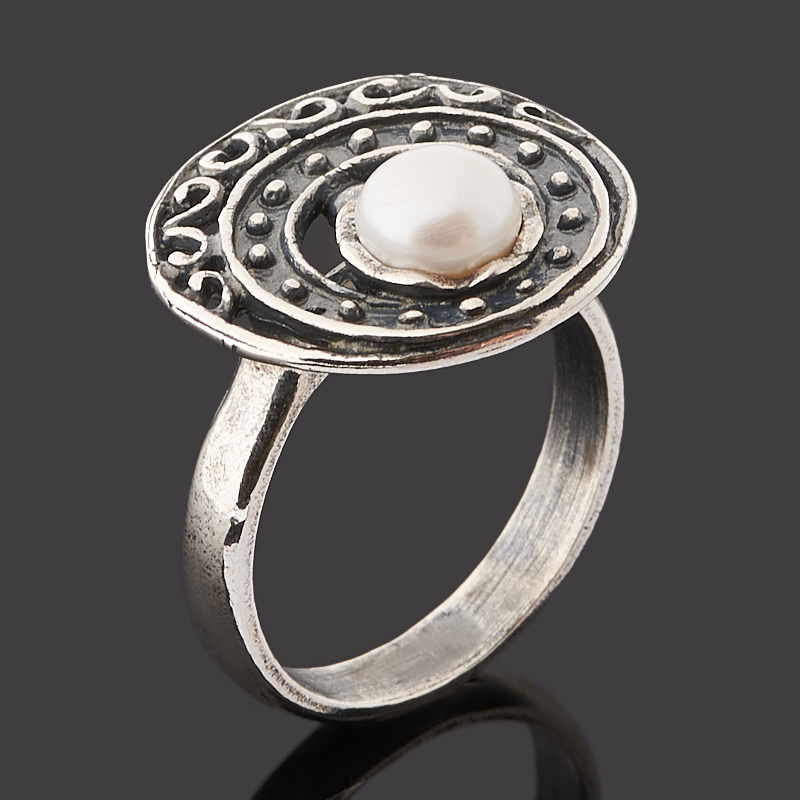 Кольцо жемчуг белый (серебро 925 пр. черн.) размер 17,5