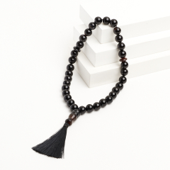 Четки агат черный Бразилия (текстиль) 12 мм (33 бусины)