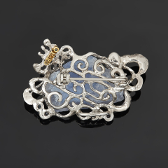 Брошь агат голубой Монголия (серебро 925 пр. позолота, родир. бел.)