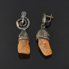 Серьги янтарь Россия (серебро 925 пр. позолота, родир. черн.)