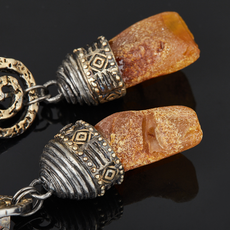 Серьги янтарь Россия (серебро 925 пр. позолота, родир. черн.)