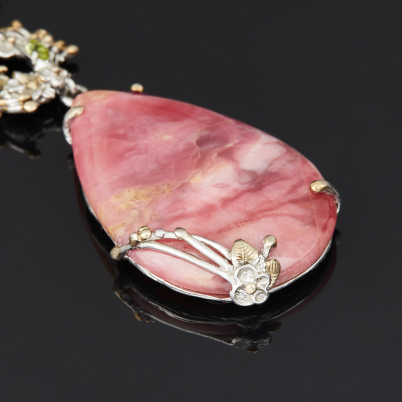 Кулон родонит Россия (серебро 925 пр. позолота, родир. бел.)