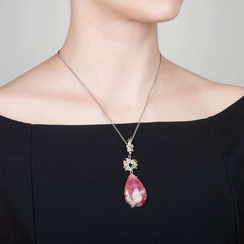 Кулон родонит Россия (серебро 925 пр. позолота, родир. бел.)