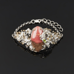 Браслет родонит Россия (серебро 925 пр. позолота, родир. бел.) 17 см