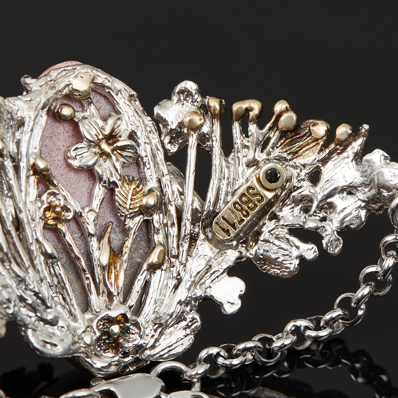 Браслет родонит Россия (серебро 925 пр. позолота, родир. бел.) 17&nbsp;см