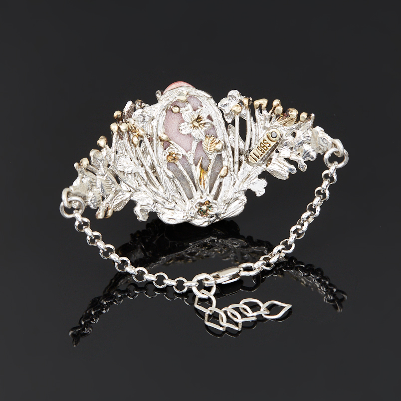 Браслет родонит Россия (серебро 925 пр. позолота, родир. бел.) 17&nbsp;см