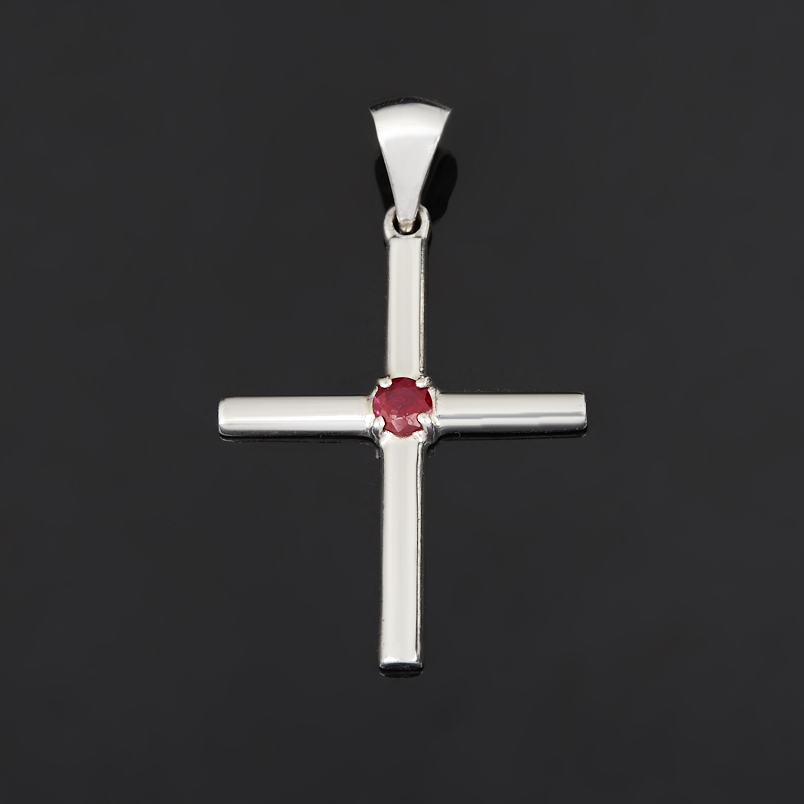 Кулон рубин Мьянма (серебро 925 пр. родир. бел.) крест огранка