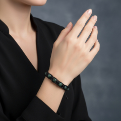 Браслет клинохлор (серафинит) Россия (текстиль) шамбала 8 мм 17 см (регулируемый)