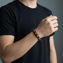 Браслет родохрозит Аргентина (текстиль) шамбала 7 мм 17 см (регулируемый)