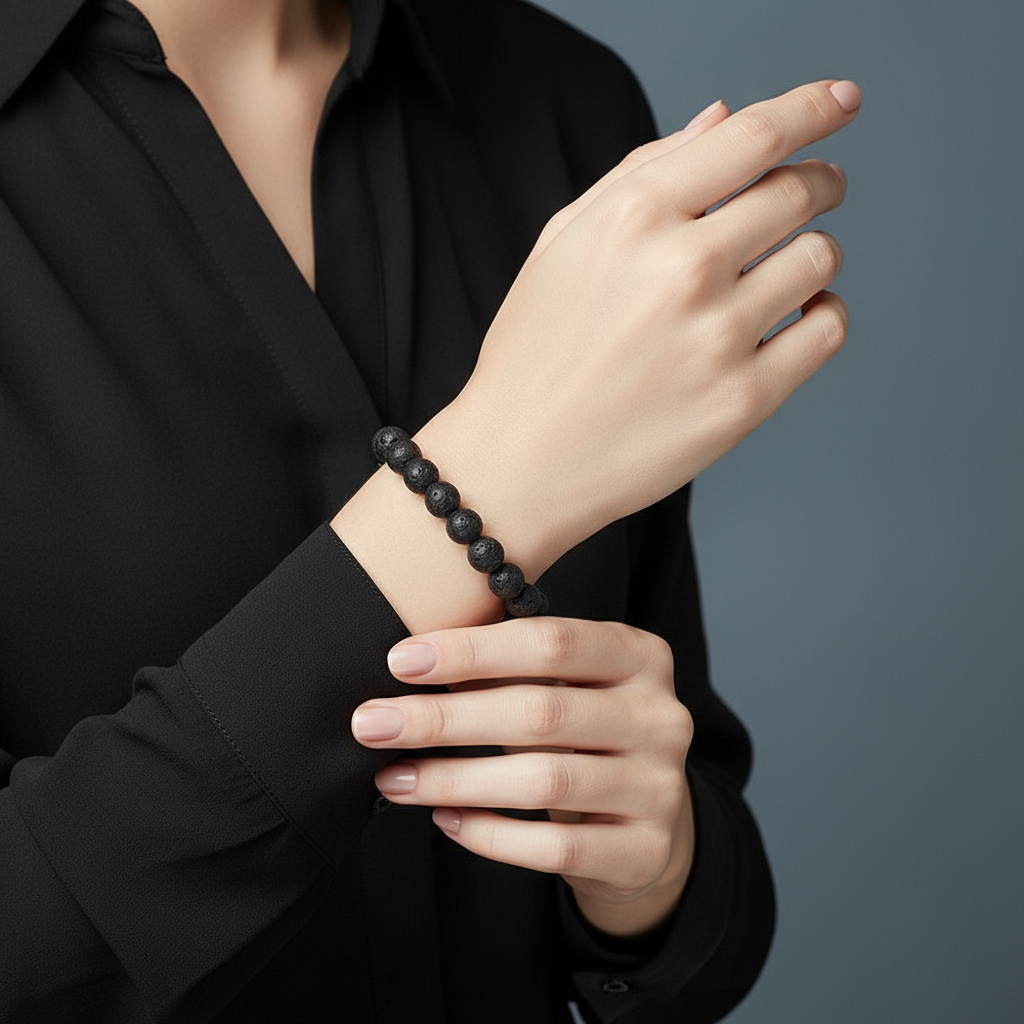 Браслет вулканическая лава Бразилия 10 мм 17 см