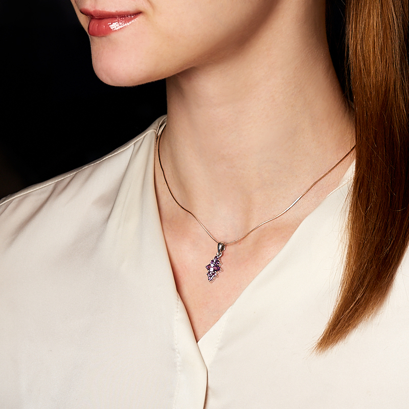 Кулон аметист Бразилия (серебро 925 пр. родир. бел.) огранка