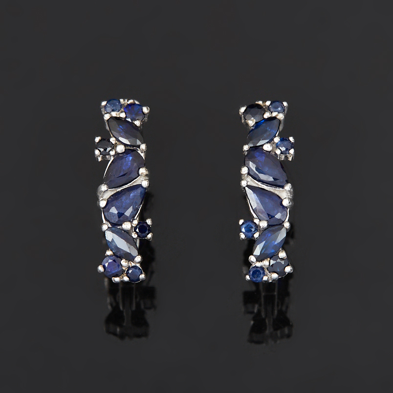 Серьги сапфир Индия (серебро 925 пр. родир. бел.) огранка