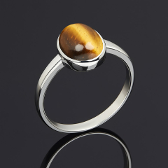 Кольцо тигровый глаз ЮАР (серебро 925 пр. родир. бел.) размер 17,5