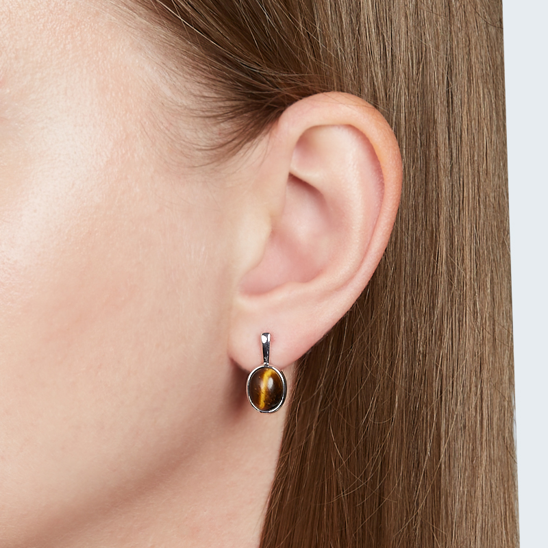 Серьги тигровый глаз ЮАР (серебро 925 пр. родир. бел.)