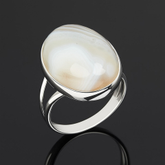 Кольцо агат серый Ботсвана (серебро 925 пр. родир. бел.) размер 17,5