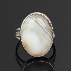 Кольцо агат серый Ботсвана (серебро 925 пр. родир. бел.) размер 17,5