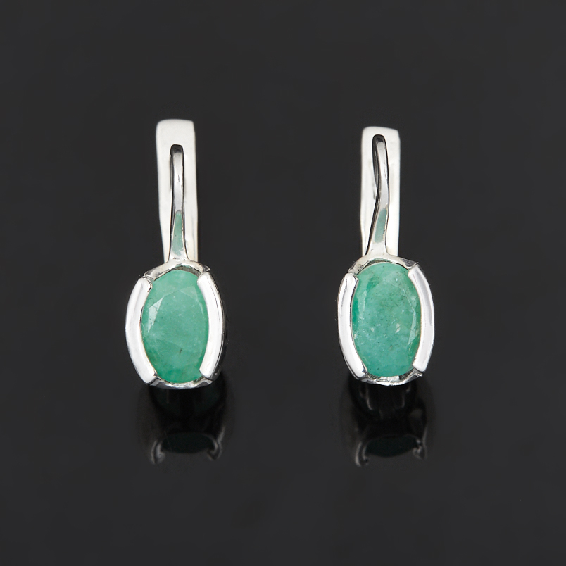 Серьги изумруд Колумбия (серебро 925 пр. родир. бел.) огранка
