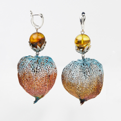 Серьги микс агат, янтарь (медь)