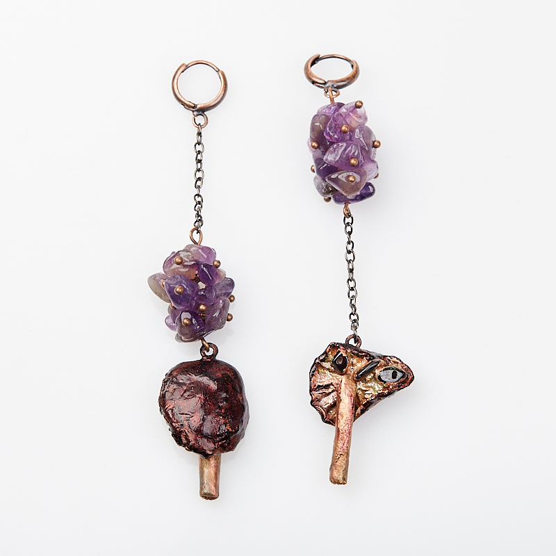 Серьги микс аметист, гранат (медь)