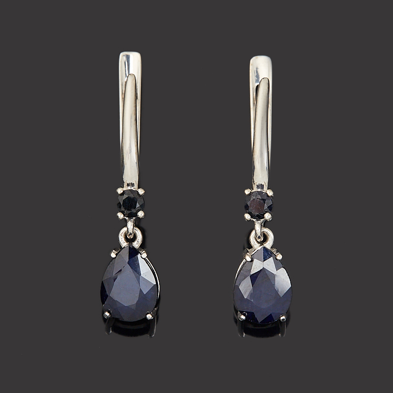 Серьги сапфир Индия огранка (серебро 925 пр. родир. бел.)