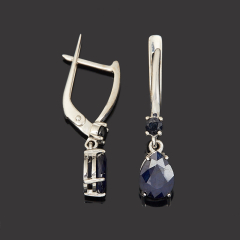 Серьги сапфир Индия огранка (серебро 925 пр. родир. бел.)