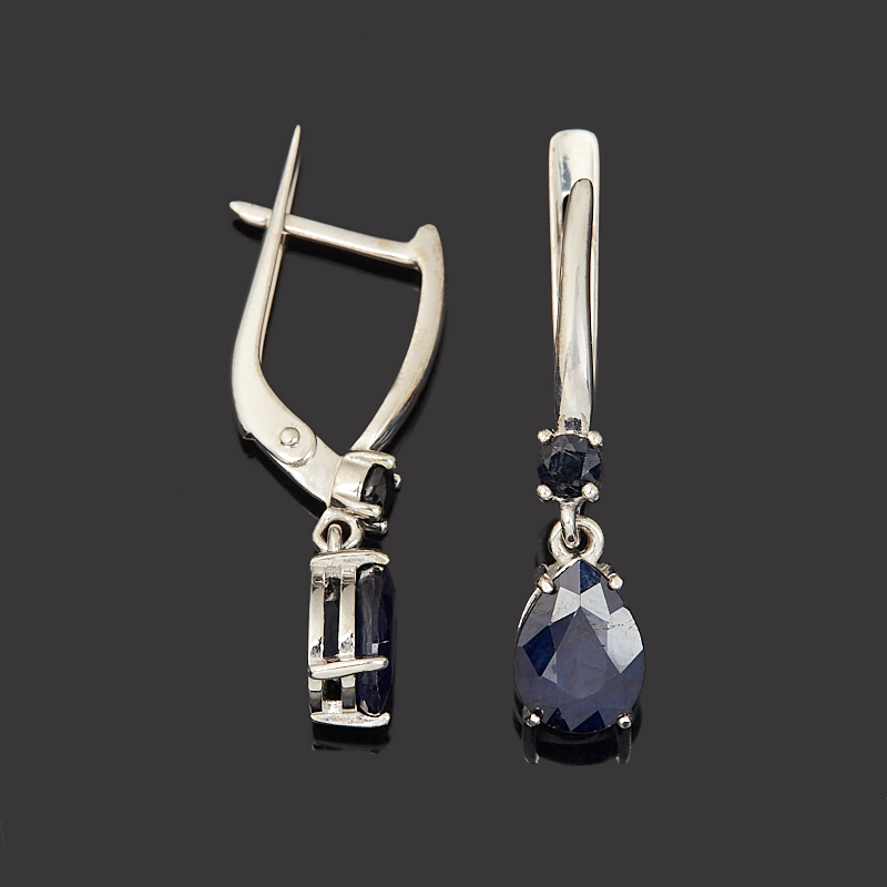 Серьги сапфир Индия огранка (серебро 925 пр. родир. бел.)