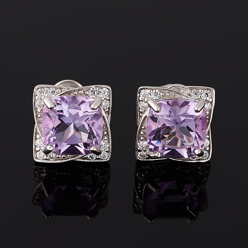 Серьги аметист Бразилия (серебро 925 пр. родир. бел.) пуссеты огранка