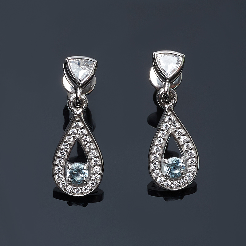 Серьги топаз голубой Бразилия (серебро 925 пр. родир. бел.) пуссеты огранка