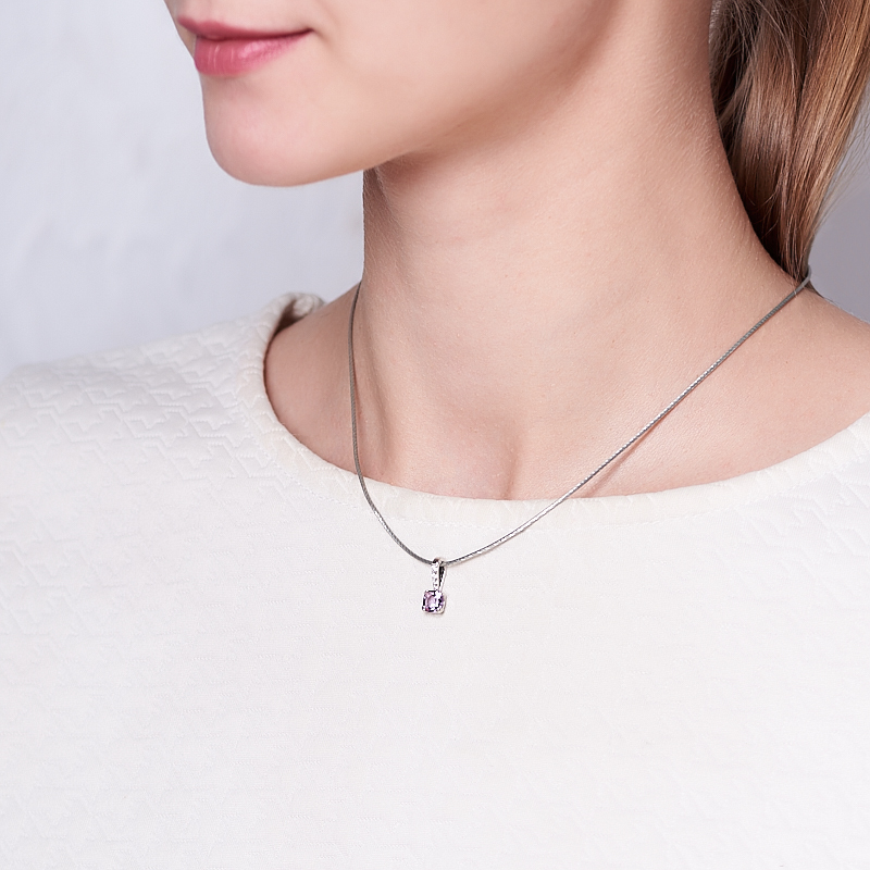 Кулон аметист Бразилия (серебро 925 пр. родир. бел.) огранка