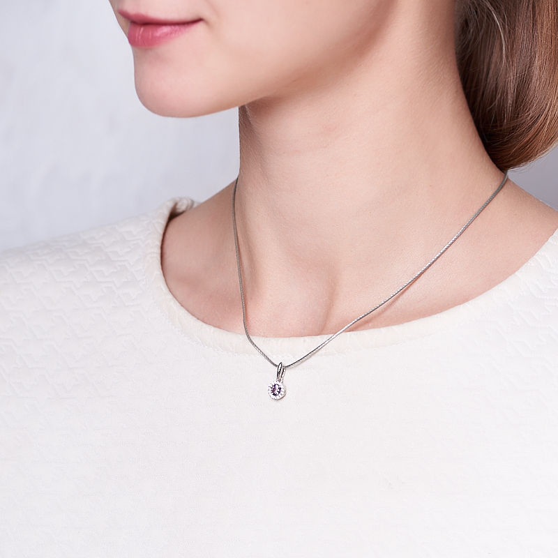 Кулон аметист Бразилия (серебро 925 пр. родир. бел.) огранка