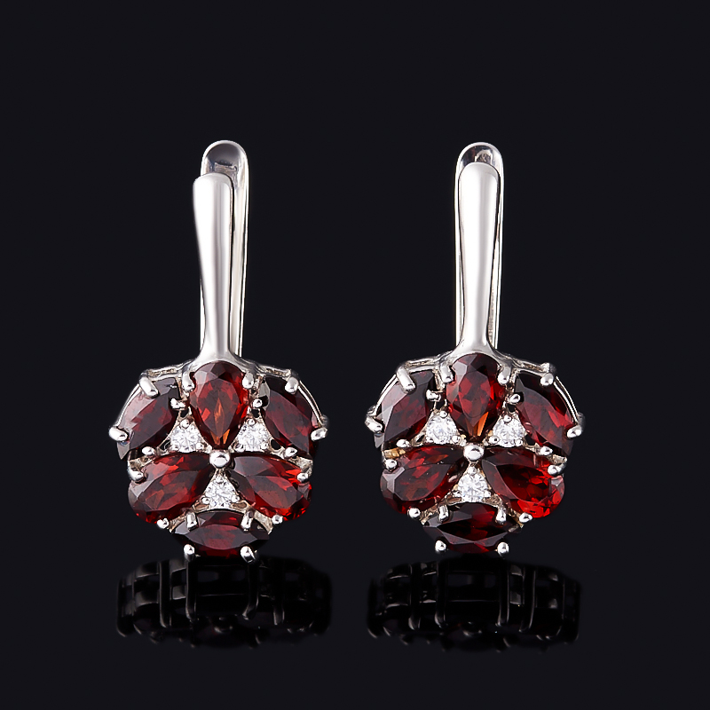 Серьги гранат альмандин Индия (серебро 925 пр. родир. бел.) огранка