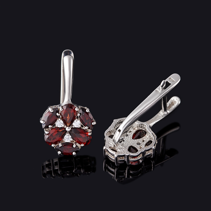 Серьги гранат альмандин Индия (серебро 925 пр. родир. бел.) огранка