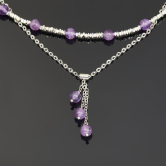 Бусы микс аметист, гематит (сталь хир.) (колье) 6 мм 43 см (+7 см)