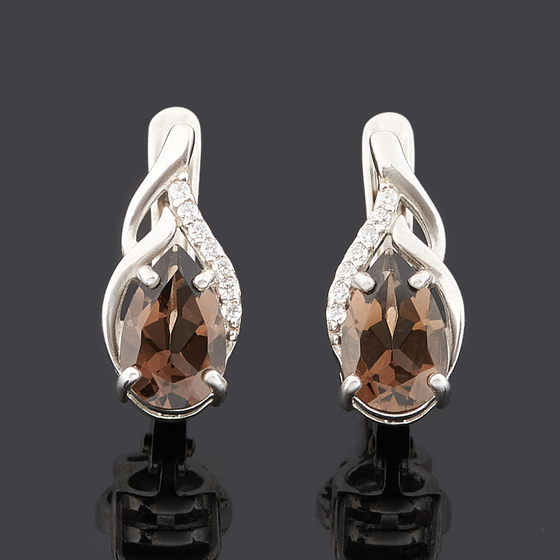 Серьги раухтопаз Бразилия (серебро 925 пр. родир. бел.) огранка