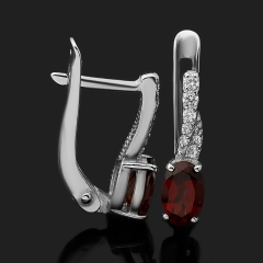 Серьги гранат альмандин Индия (серебро 925 пр. родир. бел.) огранка