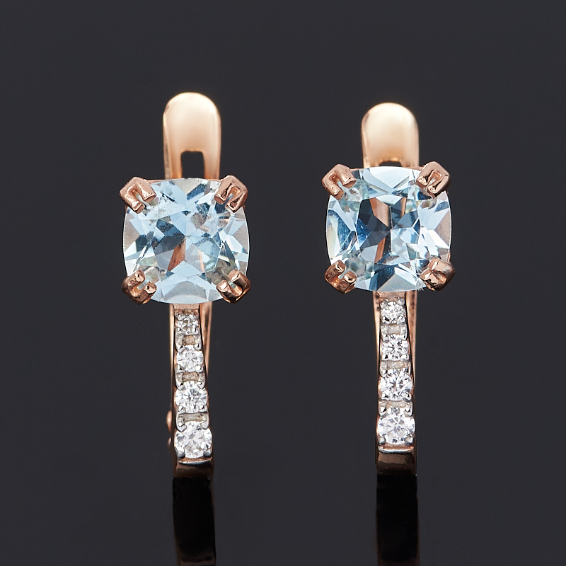 Серьги топаз голубой Бразилия (серебро 925 пр. позолота) огранка