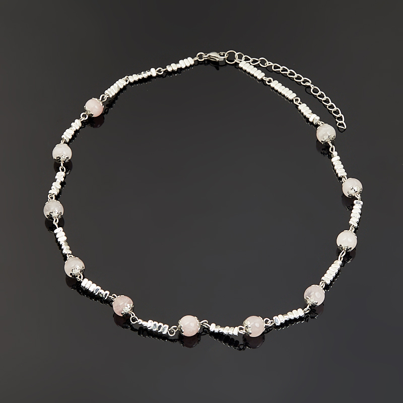Бусы микс гематит, розовый кварц (сталь хир.) (колье) 8 мм 48 см (+7 см)
