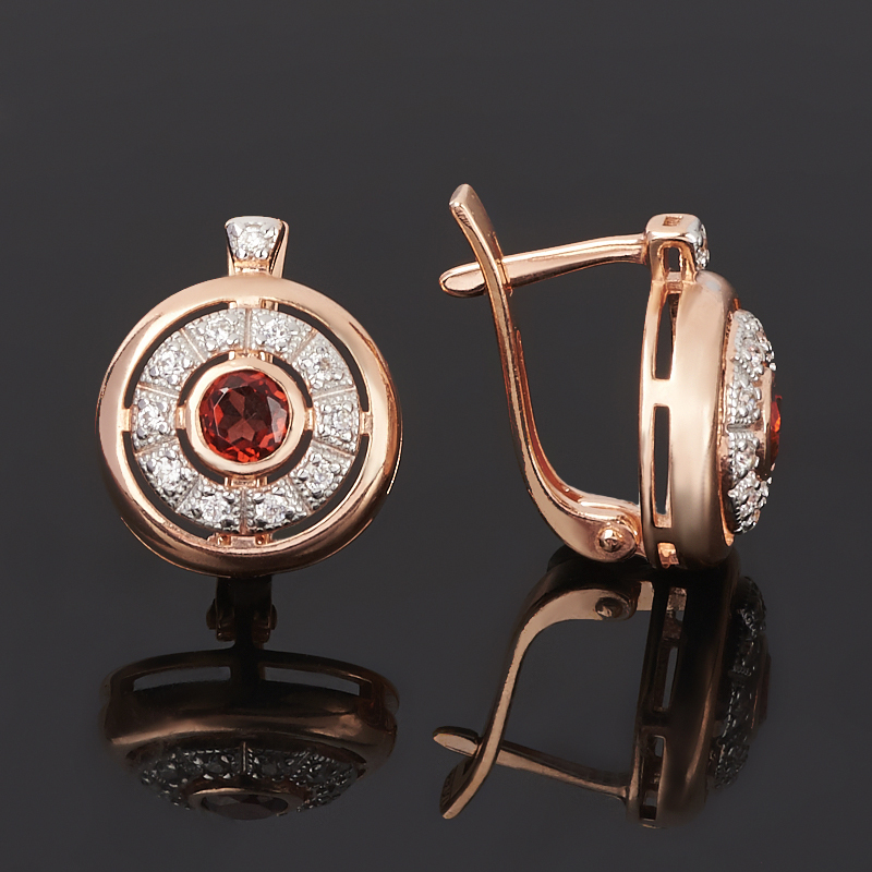 Серьги гранат альмандин Индия огранка (серебро 925 пр. позолота)