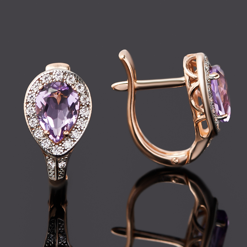 Серьги аметист Бразилия (серебро 925 пр. позолота) огранка